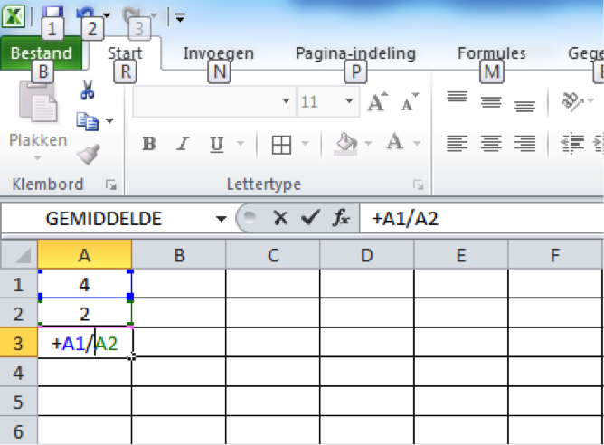 Delen in Excel 