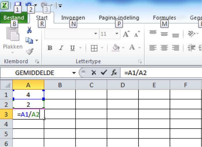 Delen in Excel