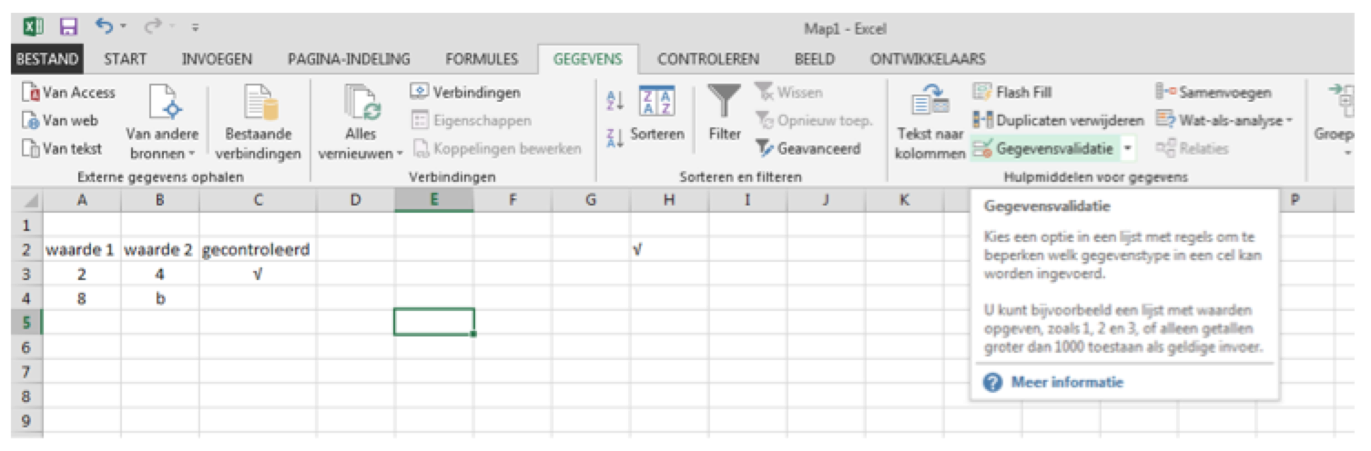 Vinkje in Excel