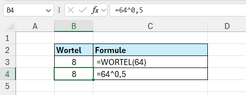 handmatig wortel trekken in Excel