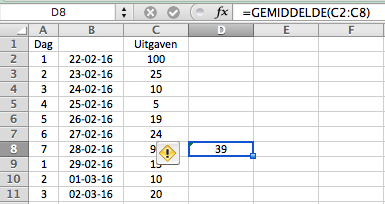 Schuivend gemiddelde berekenen in Excel