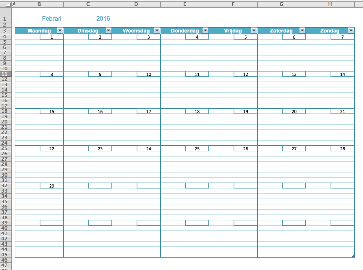 koffie Groen briefpapier Agenda, kalender, weekrooster en weekplanning maken in Excel