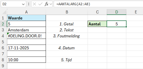 Alle niet lege cellen tellen in Excel met de functie AANTALARG