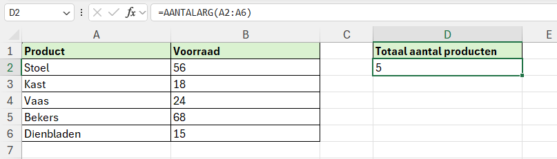 Alle niet lege cellen tellen in Excel met de functie AANTALARG