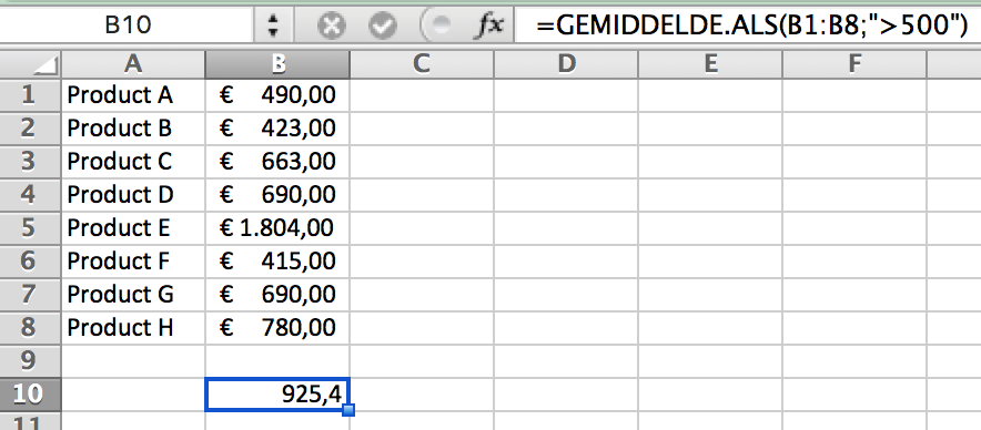 Selectief gemiddelde berekenen in Excel