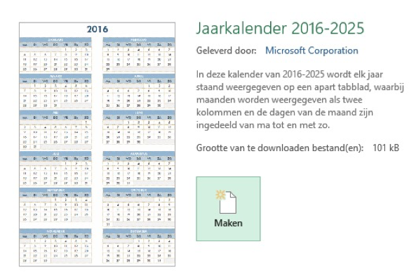 Kalender maken in Excel (Windows)