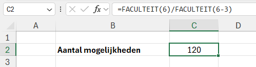 Faculteit berekenen in Excel