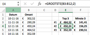 kleinste en grootste in Excel