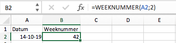 Functie WEEKNUMMER Excel