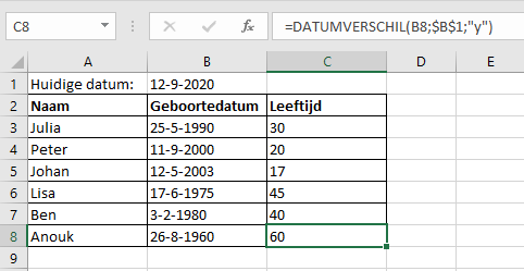 Leeftijd Berekenen In Excel - Handleiding Excel