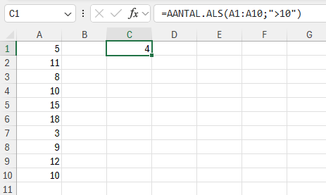 Vergelijkingsoperatoren Excel 3