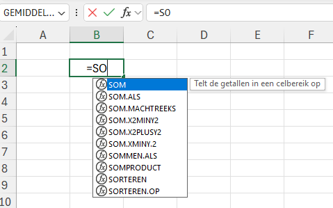 Een functie rechtstreeks invoeren in een cel