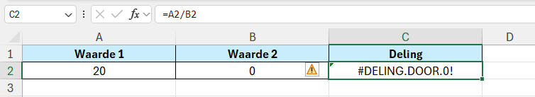 Foutmelding Excel delen door 0