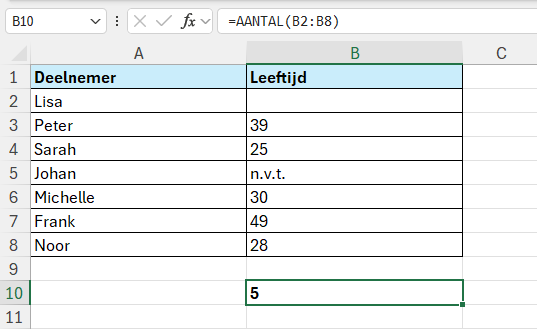 Tellen hoeveel cellen een getal bevatten