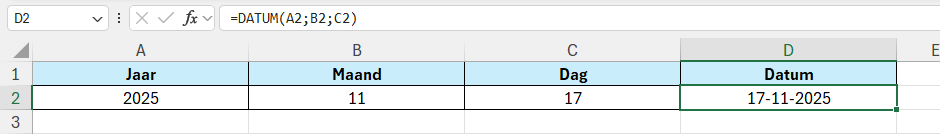 Functie DATUM in Excel
