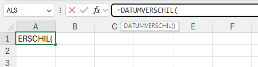 Functie DATUMVERSCHIL niet zichtbaar in formulebalk
