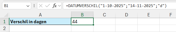 Functie DATUMVERSCHIL Excel 4 Datums rechtstreeks typen in de argumenten van DATUMVERSCHIL