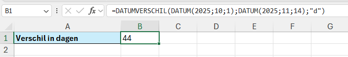 Functie DATUMVERSCHIL Excel 5 De functie DATUM nesten als begin- en einddatum