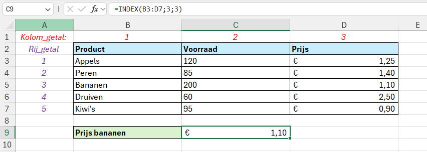 Functie INDEX in Excel 3 Een waarde ophalen in Excel met de functie INDEX op basis van het opgegeven rij- en kolomgetal