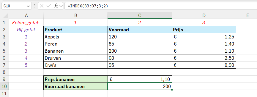 Functie INDEX in Excel 4 Een waarde ophalen in Excel met de functie INDEX op basis van het opgegeven rij- en kolomgetal