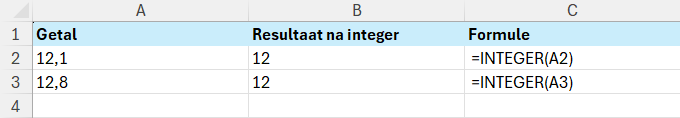 Getal afronden in Excel met INTEGER 
