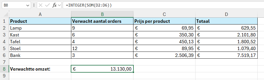 Verwachtte omzet afronden naar beneden op dichtstbijzijnde gehele getal