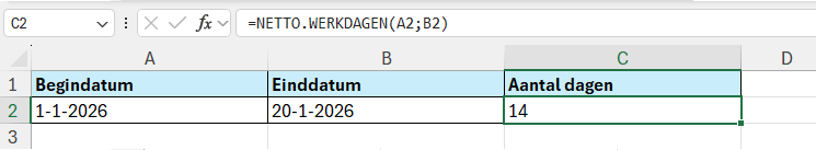 De functie NETTO.WERKDAGEN in Excel