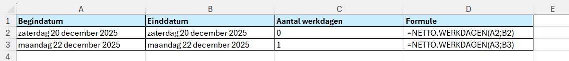 De functie NETTO.WERKDAGEN in Excel
