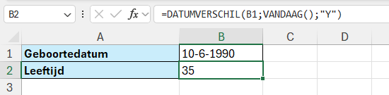 Eenvoudig leeftijd berekenen in Excel
