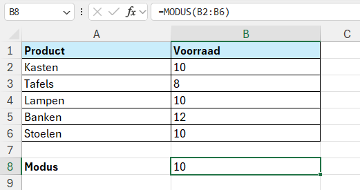 Modus Excel 1 Modus berekenen in Excel