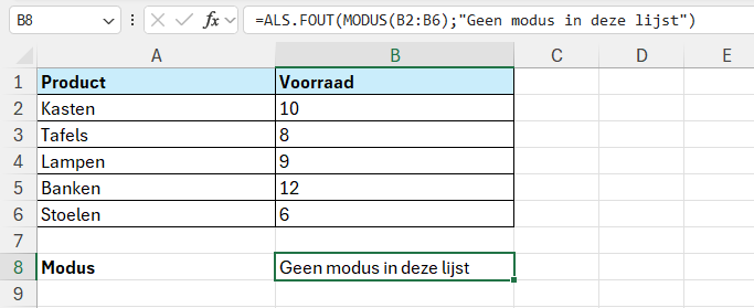 Foutmelding modus voorkomen