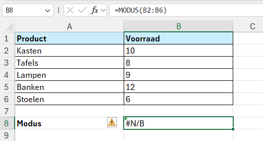 Modus berekenen in Excel