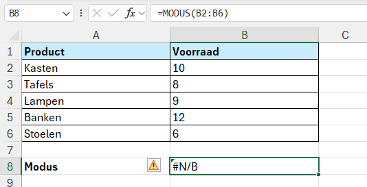 Modus functie foutmelding Foutmelding als Excel geen modus kan vinden