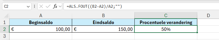 Foutmelding voorkomen bij berekenen van procentuele verandering