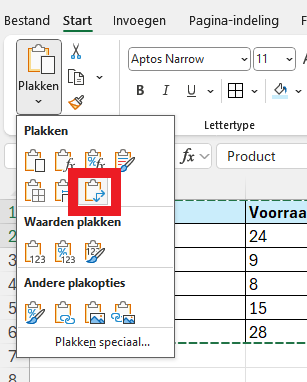 Handmatig gegevens transponeren via plakken speciaal