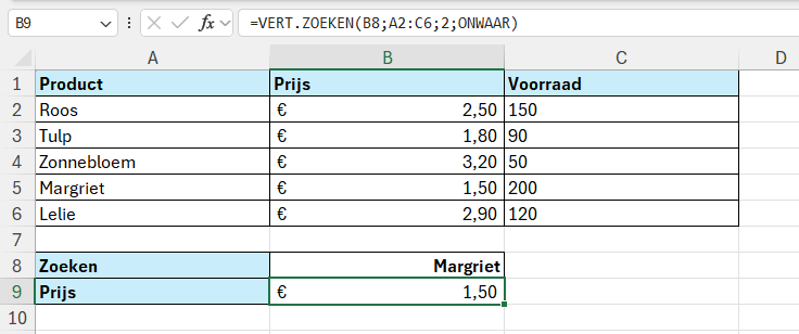 Verticaal zoeken in Excel