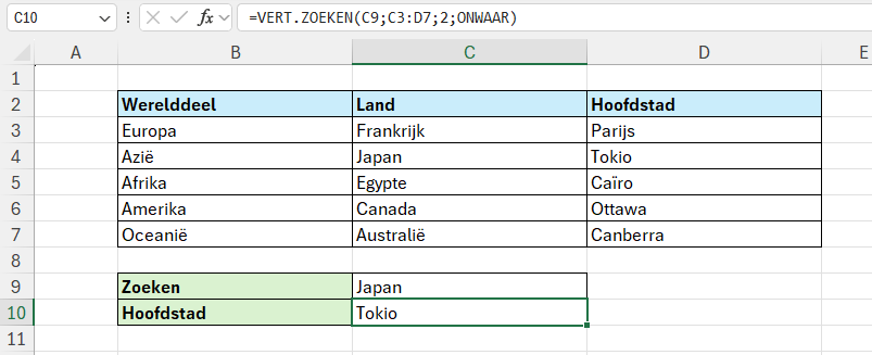 Verticaal zoeken in Excel
