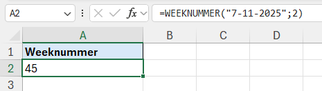 Weeknummer in Excel rechtstreeks ophalen