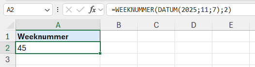 Weeknummer ophalen in Excel met behulp van de functie DATUM