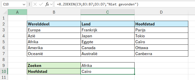 Uitleg over hoe de functie X.ZOEKEN in Excel werkt