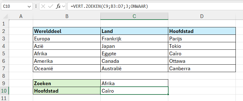 Voorbeeld van de functie VERT.ZOEKEN in Excel