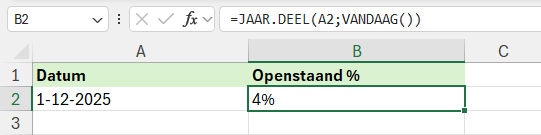 Percentage van het jaar berekenen dat voorbij is op basis van de huidige datum