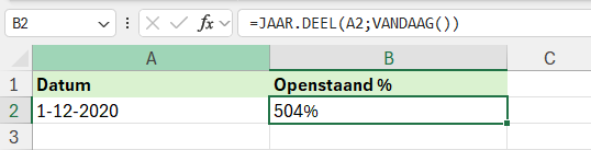 Percentage van het jaar berekenen dat voorbij is op basis van de huidige datum