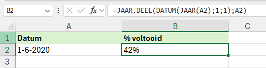 Hoeveel procent van het jaar is voorbij op basis van een bepaalde datum berekenen