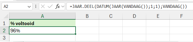 Percentage van het jaar berekenen dat voorbij is op basis van de huidige datum