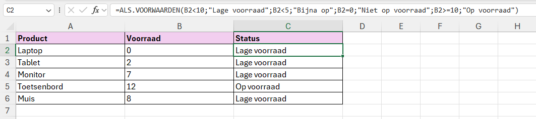Functie ALS.VOORWAARDEN in Excel 5 Voorbeeld waarom de volgorde van argumenten van belang is bij het maken van voorwaarden