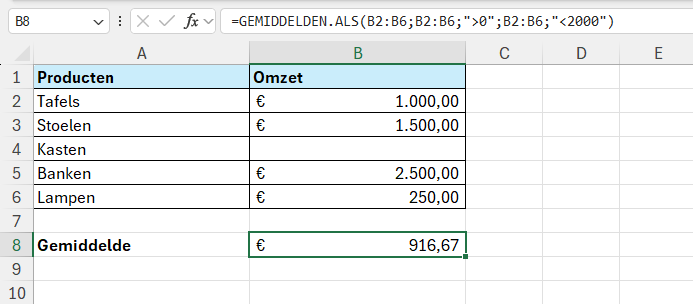 Het gemiddelde berekenen van een reeks cellen die aan meerdere criteria voldoen