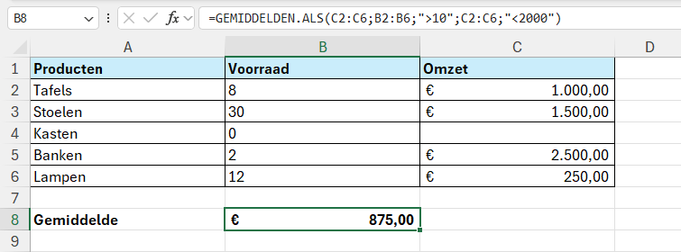 Het gemiddelde berekenen waarbij de criteria in verschillende bereiken staan