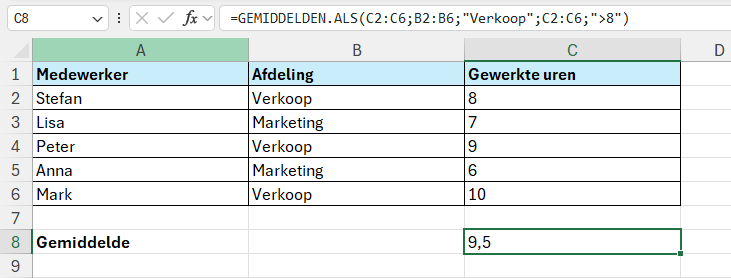 Het gemiddelde berekenen met een tekstcriterium en een getalcriterium