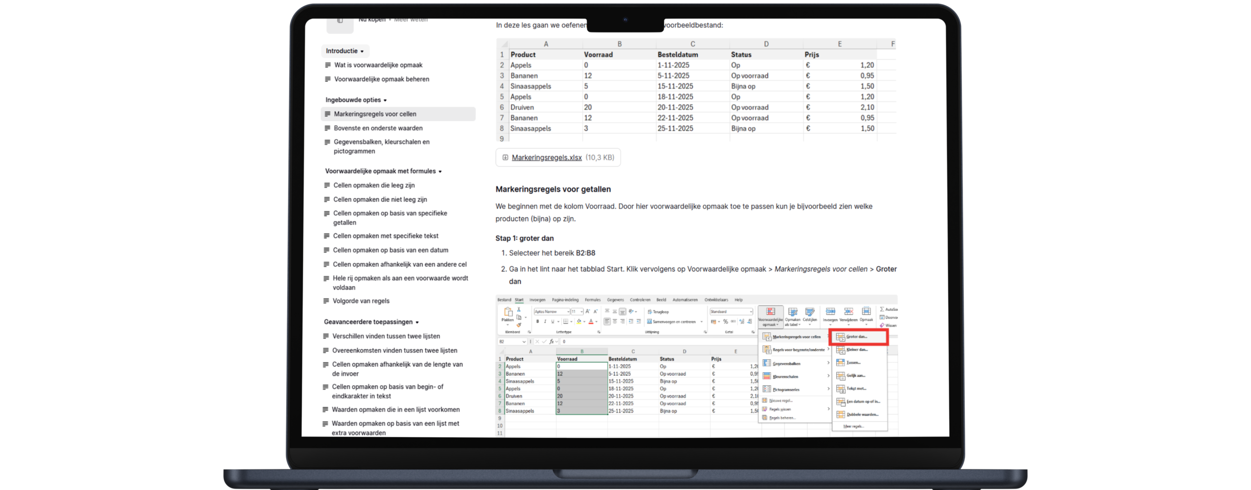 Cursus voorwaardelijke opmaak in Excel